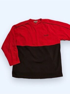 Saputo Red and Black Colorblock Ribbed Crewneck Sweater